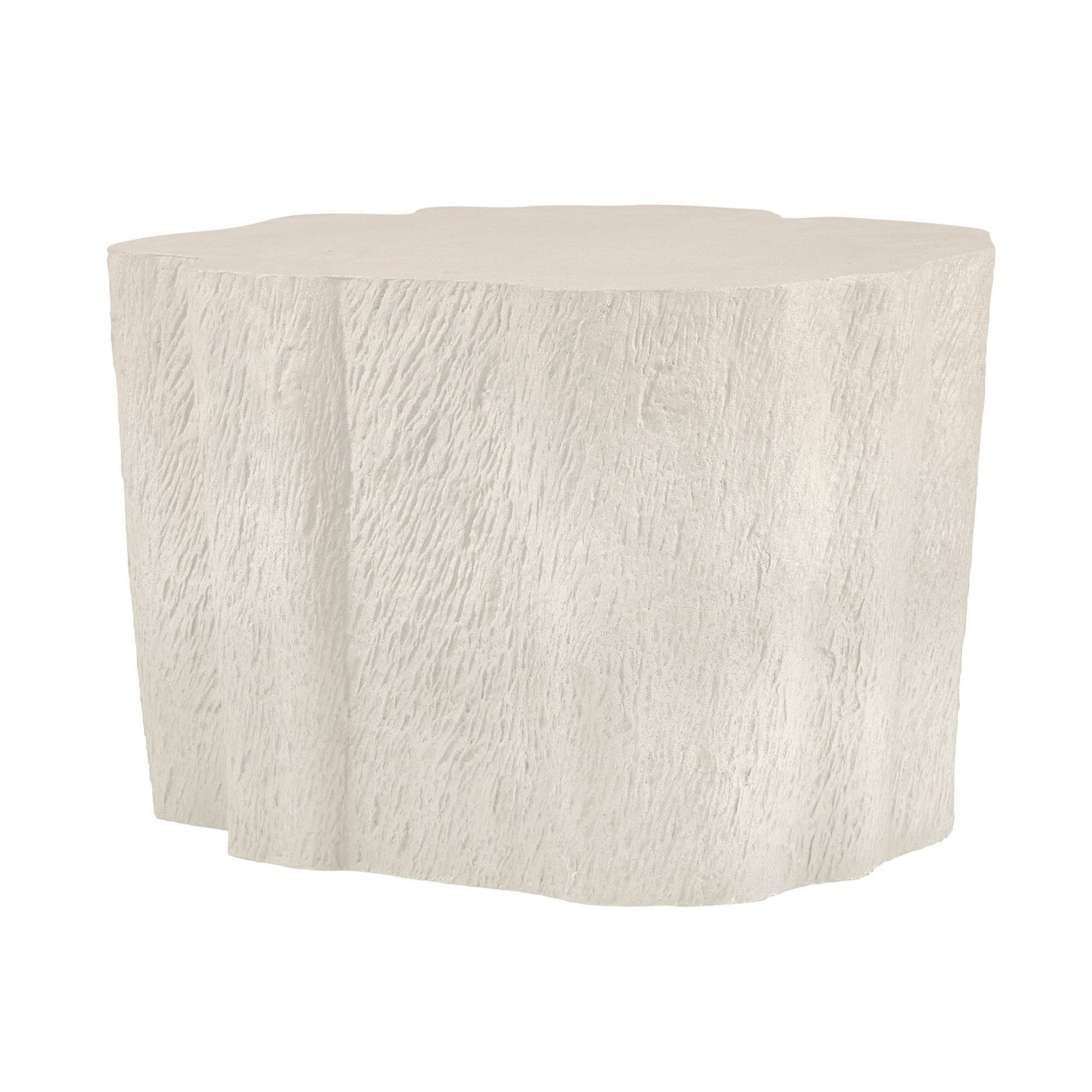 Round textured side table on a white background