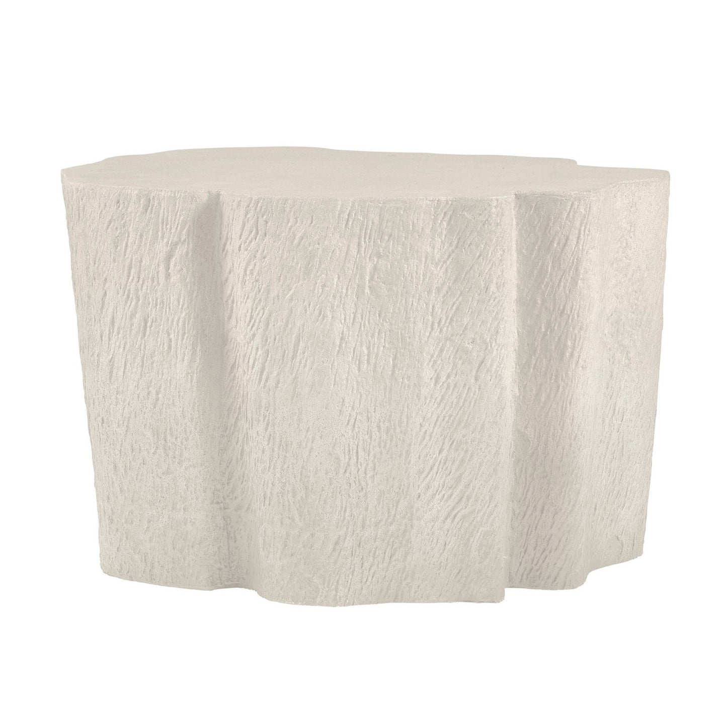 Round table with textured white cover on a white background