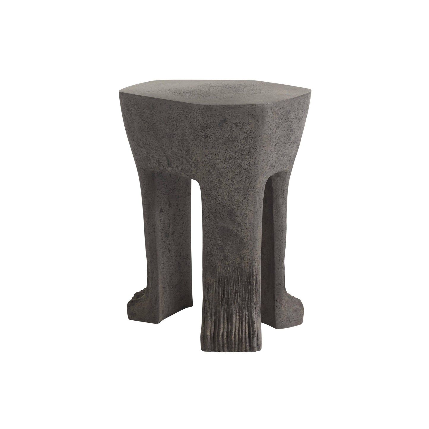 Concrete stool with a textured surface on a white background