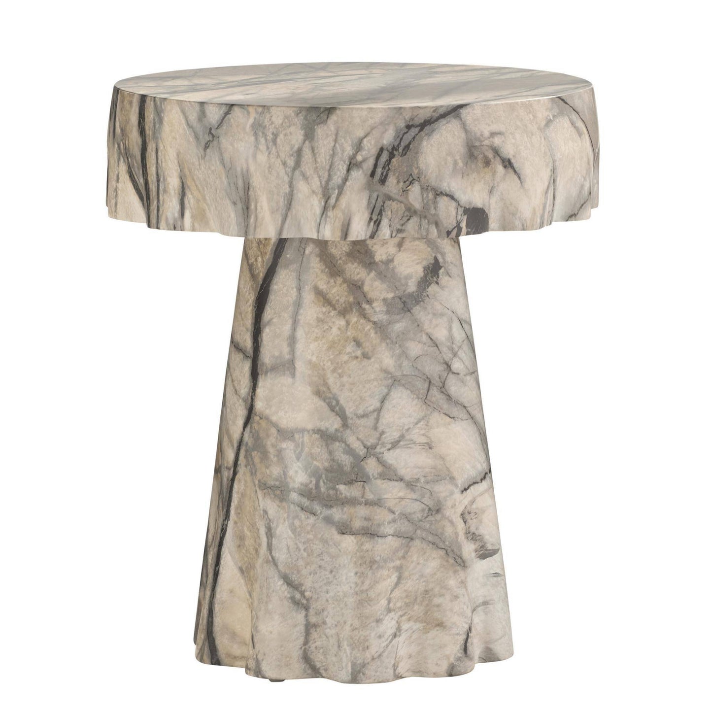 Marble-patterned side table on a white background