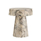 Marble-patterned side table on a white background