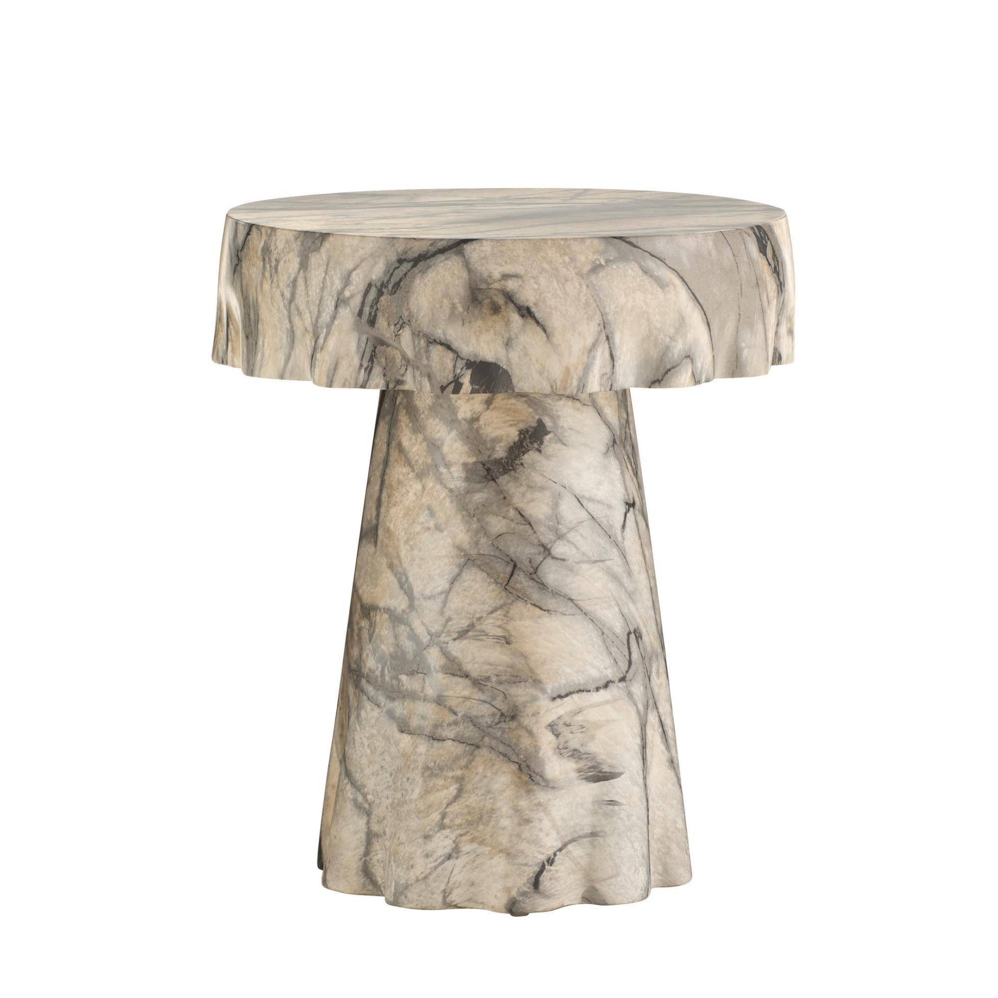 Marble-patterned side table on a white background