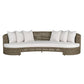 Wicker outdoor sofa with white cushions on a white background