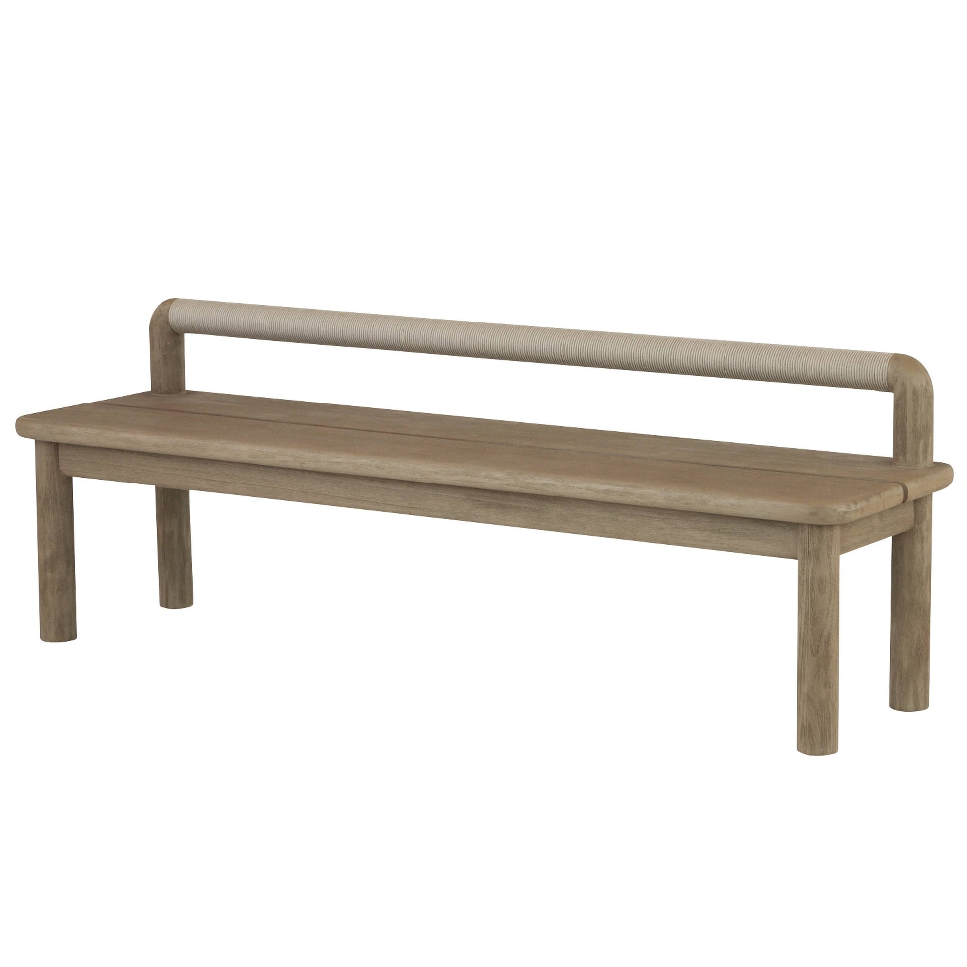Wooden bench with curved backrest on a white background