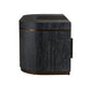 Dark textured side table with bronze accents on a white background