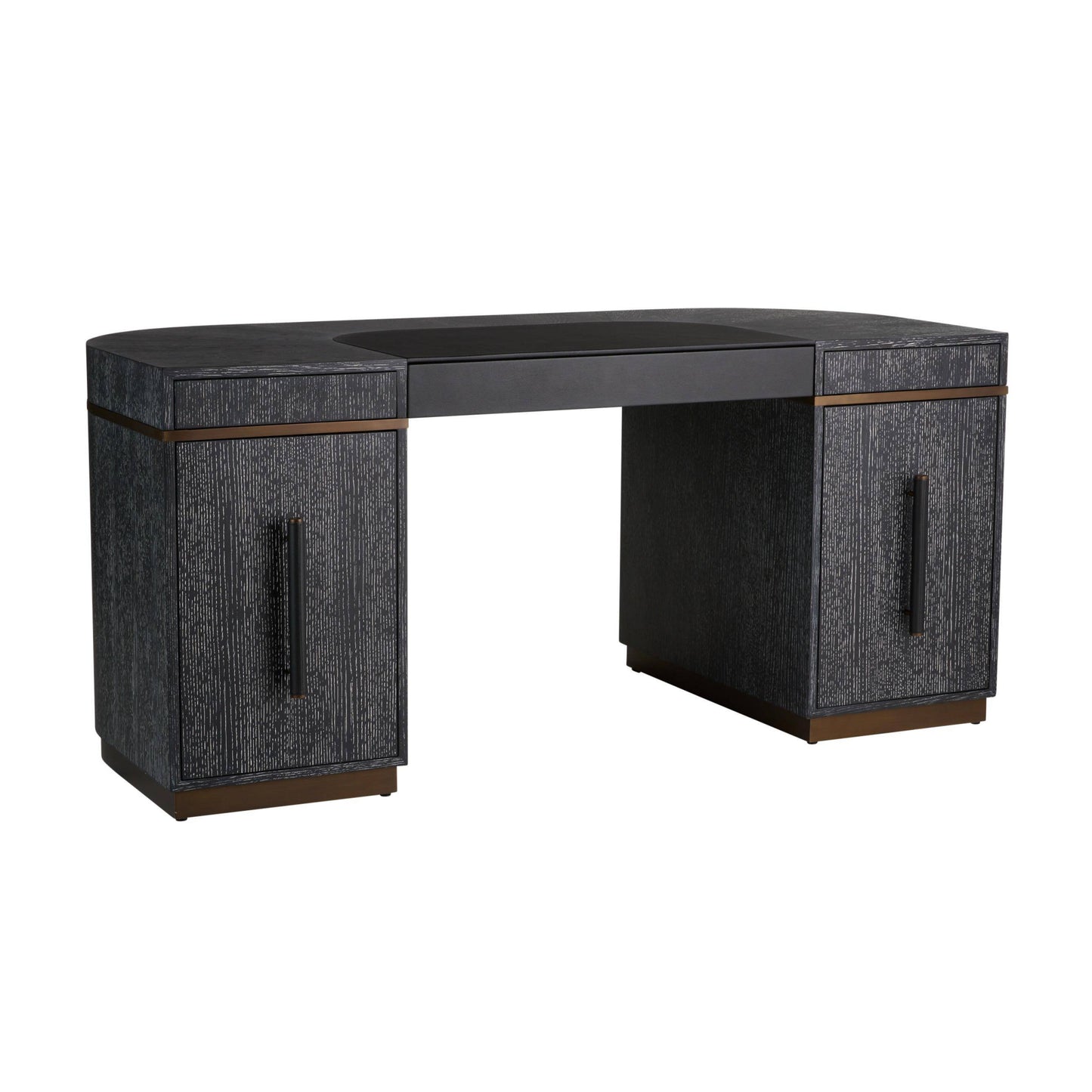 Black corner desk with textured finish on a white background