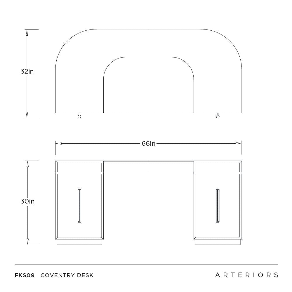 Dimensions of a Coventry desk with Arteriors branding