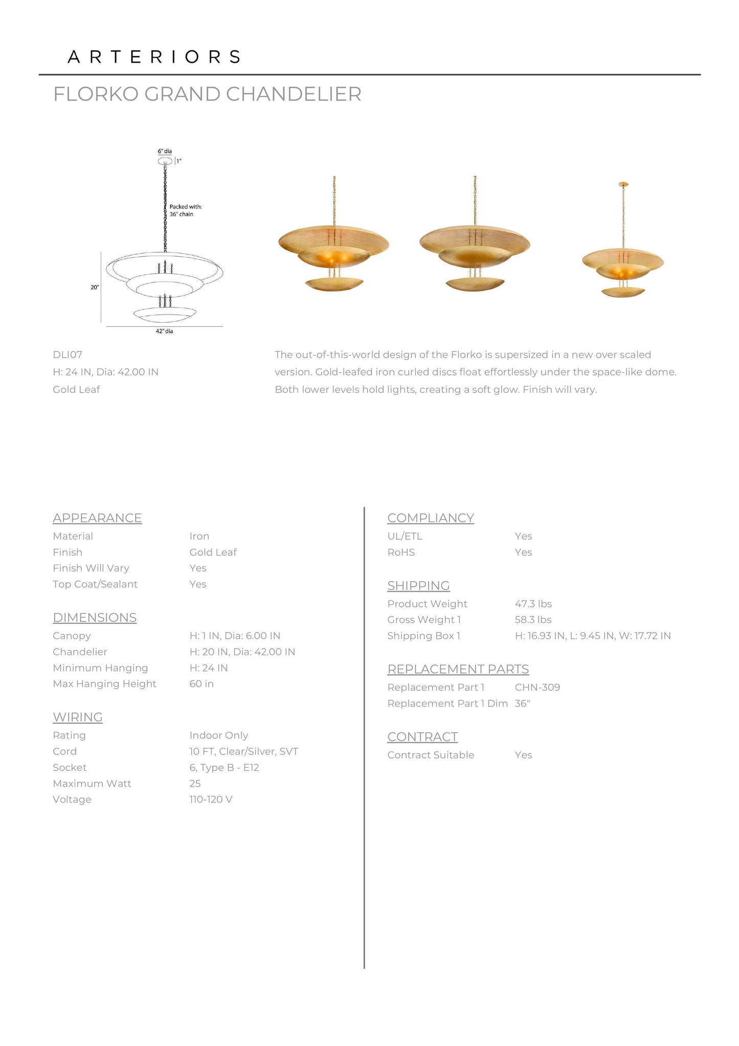 Florko Chandelier Gold Leaf - multiple options