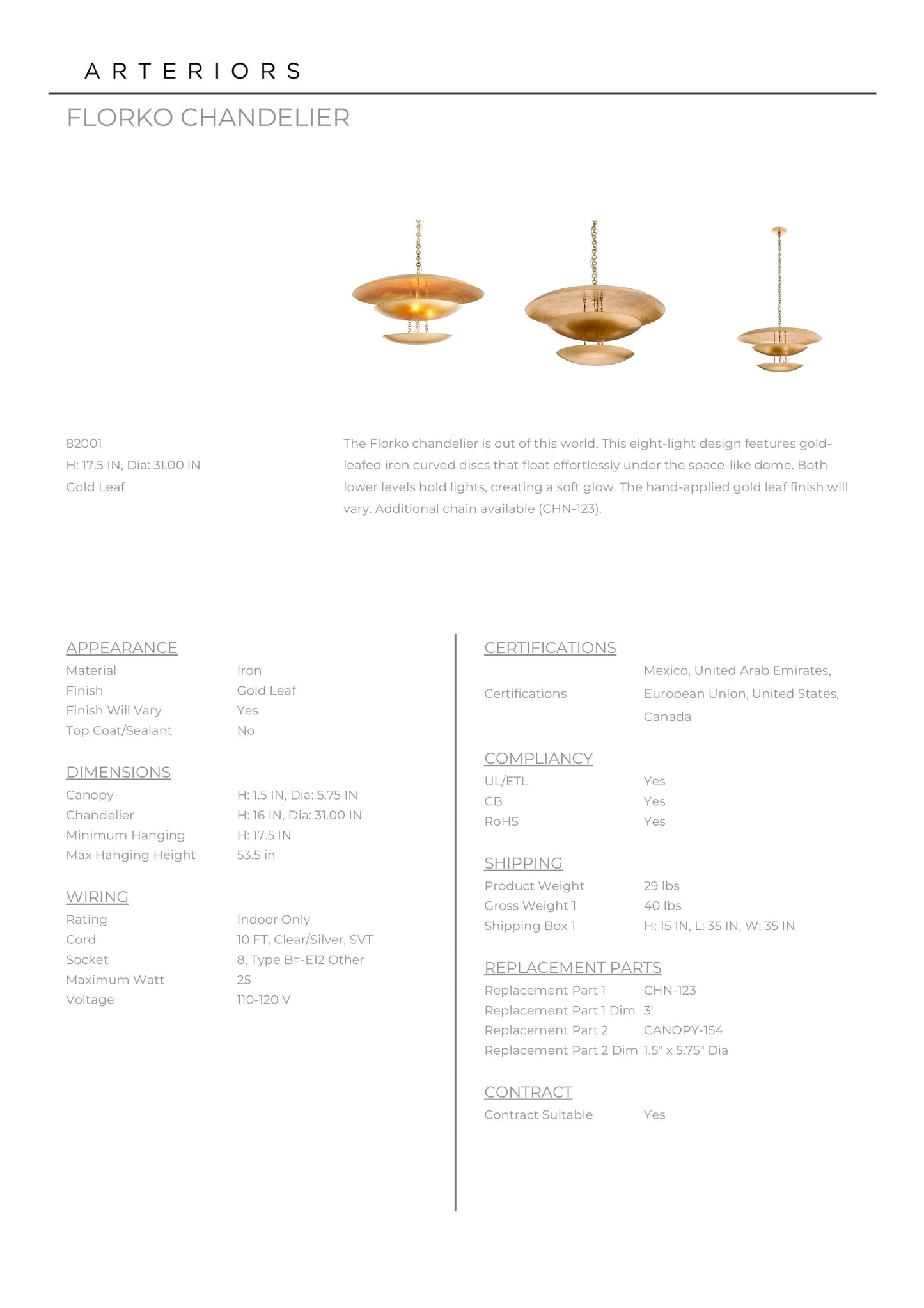 Florko Chandelier Gold Leaf - multiple options