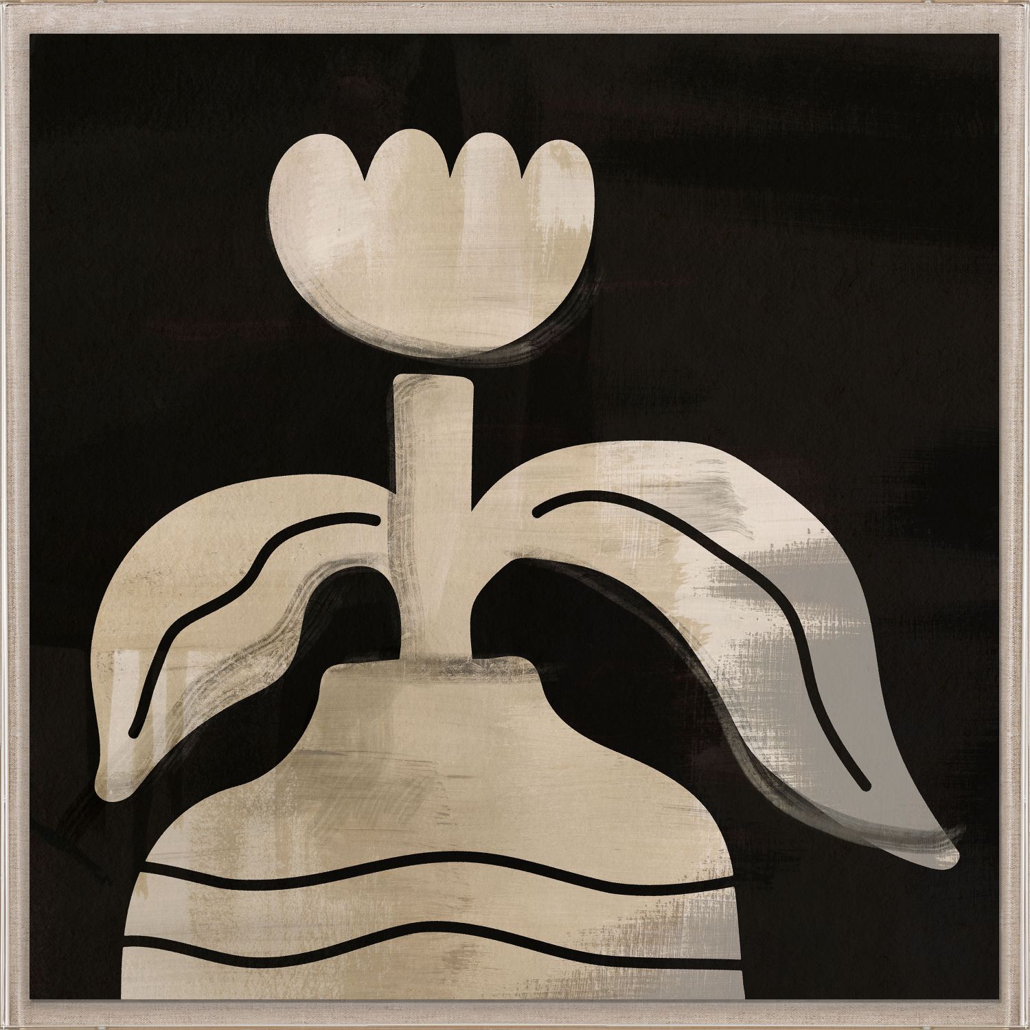 Abstract art piece with a stylized flower on a black background