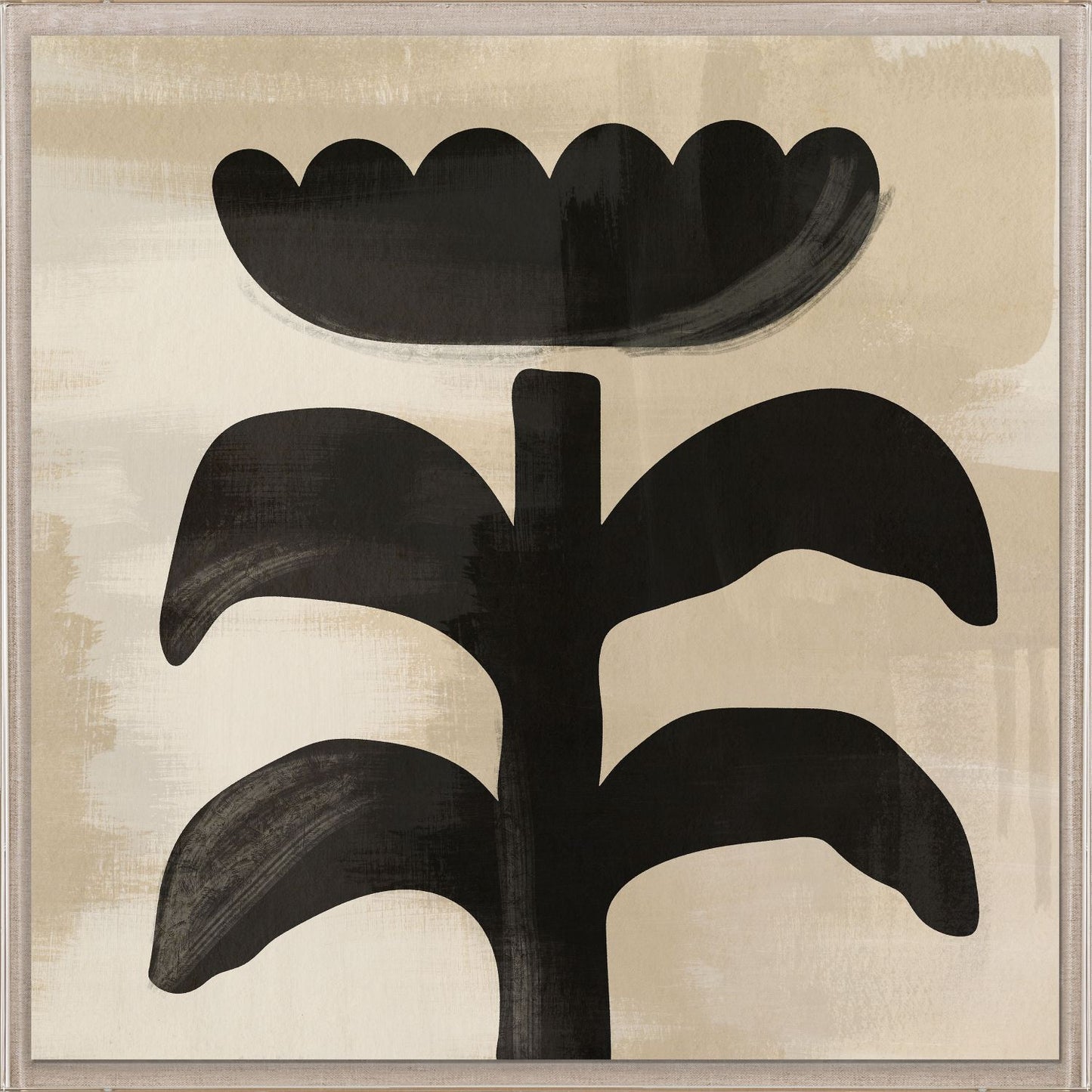 Abstract black floral design on a beige background