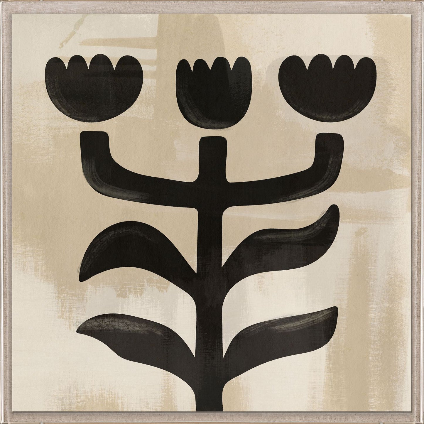 Abstract black floral design on a beige background
