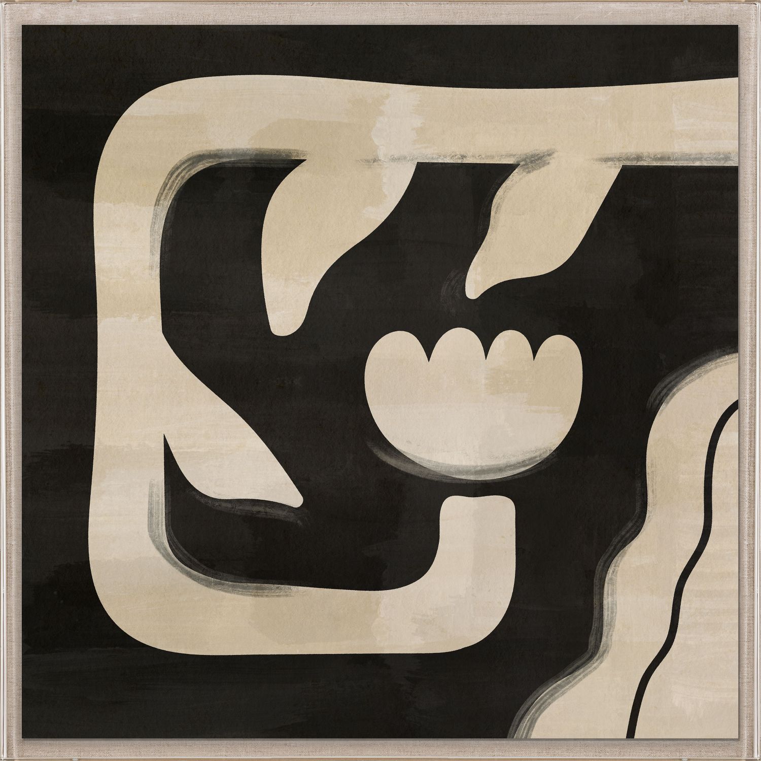 Abstract art piece with geometric shapes on a black background