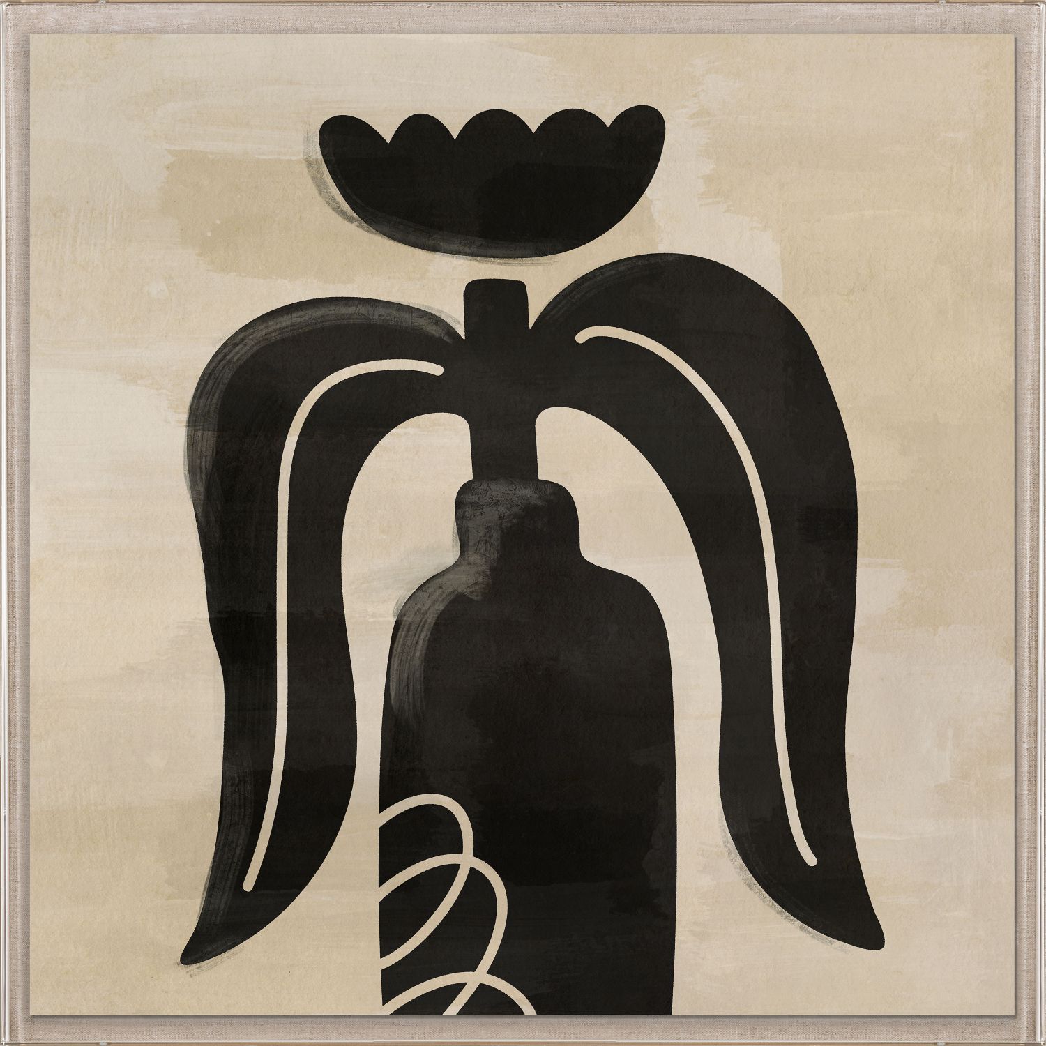 Abstract black and white artwork on a beige background