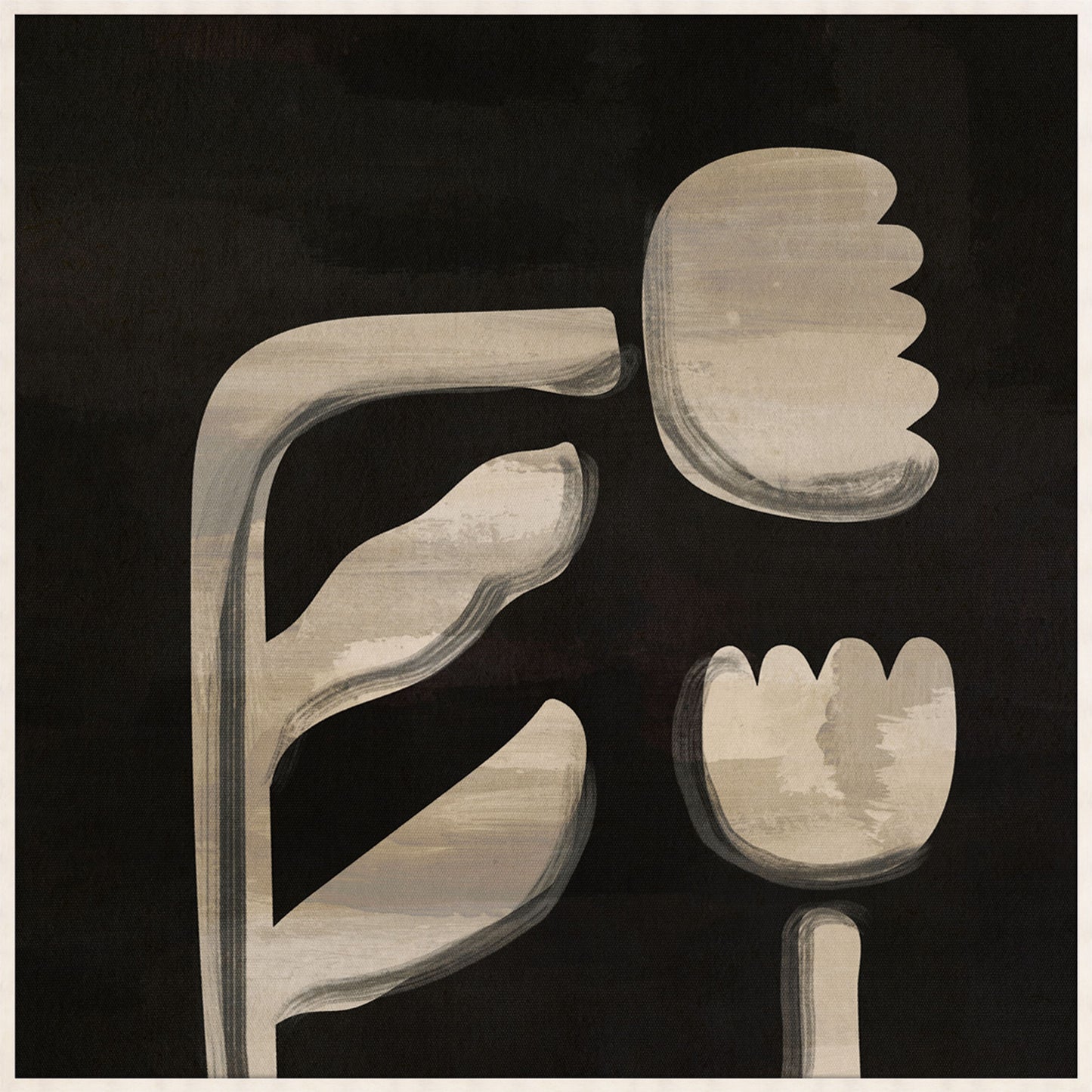 Abstract floral shapes on a black background