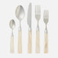 Set of silver cutlery with shell handles on a white background