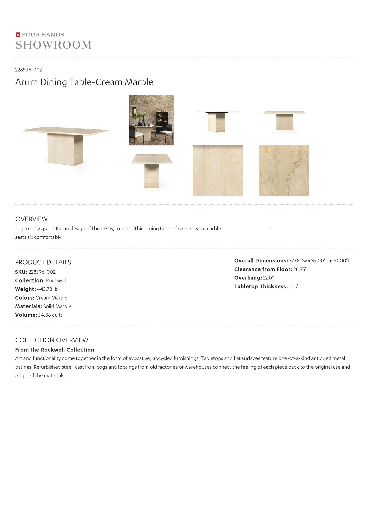 four hands arum dining table tearsheet