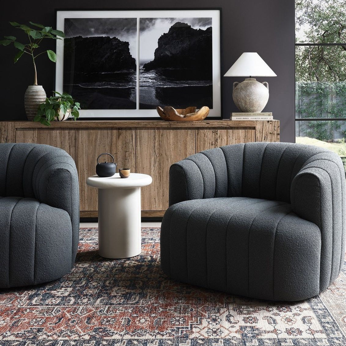 four hands elliana swivel chair charcoal styled front