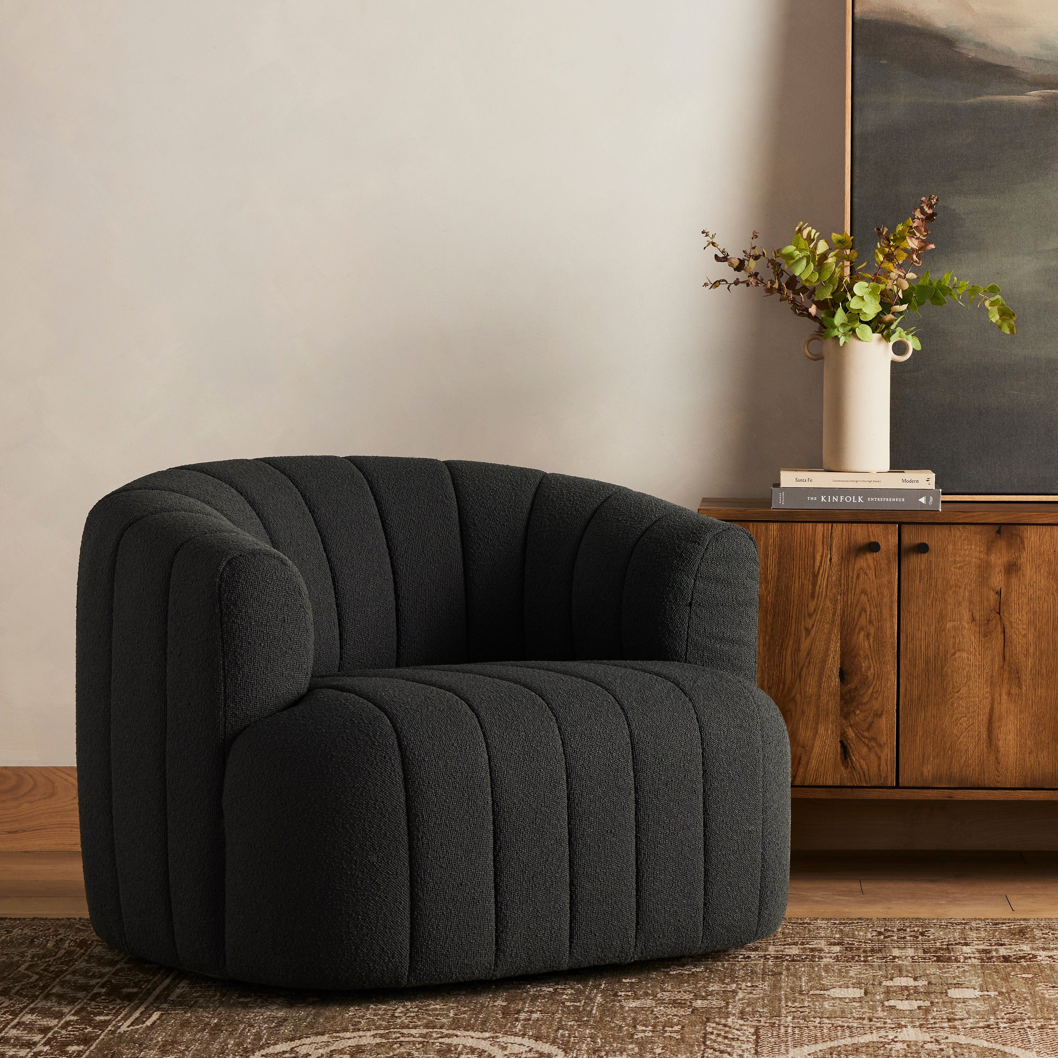 Four Hands Elliana Swivel Chair Charcoal Boucle CLAYTON GRAY HOME