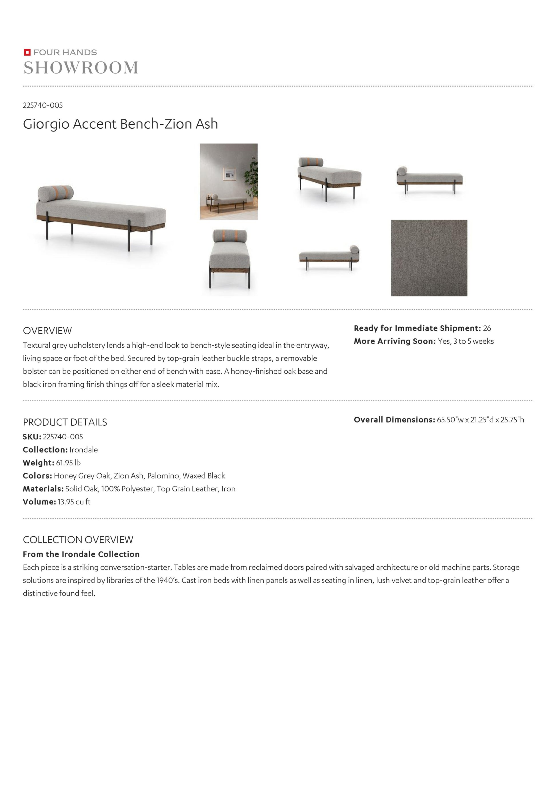 four hands giorgio accent bench ash tearsheet
