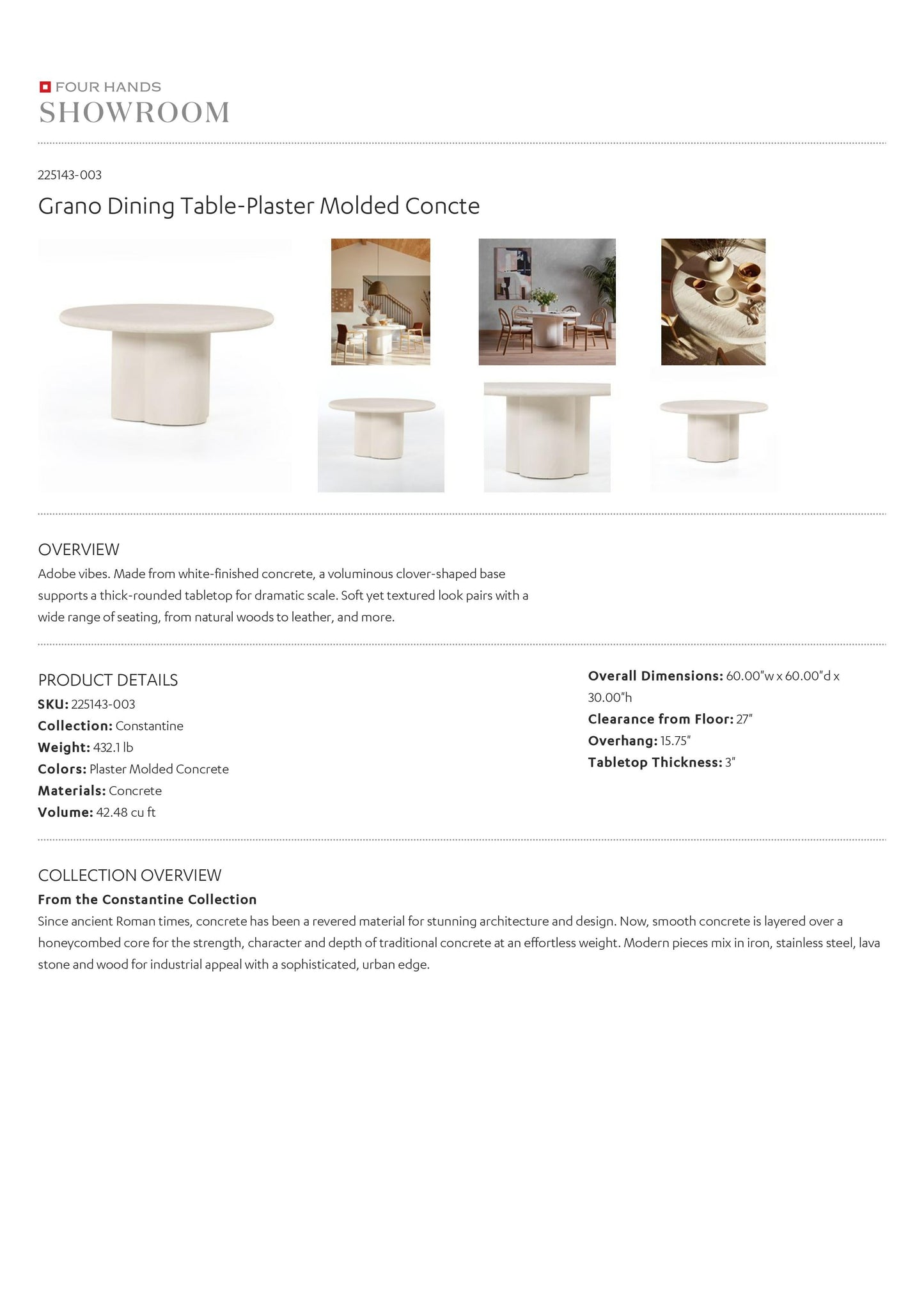 four hands grano dining table white tearsheet