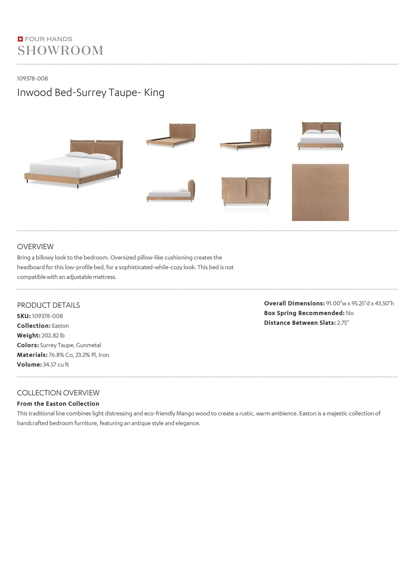 four hands inwood bed taupe tearsheet king