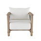 Chair with white cushion and wooden frame on a white background