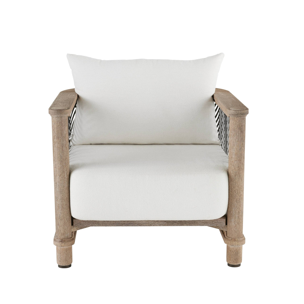 Chair with white cushion and wooden frame on a white background