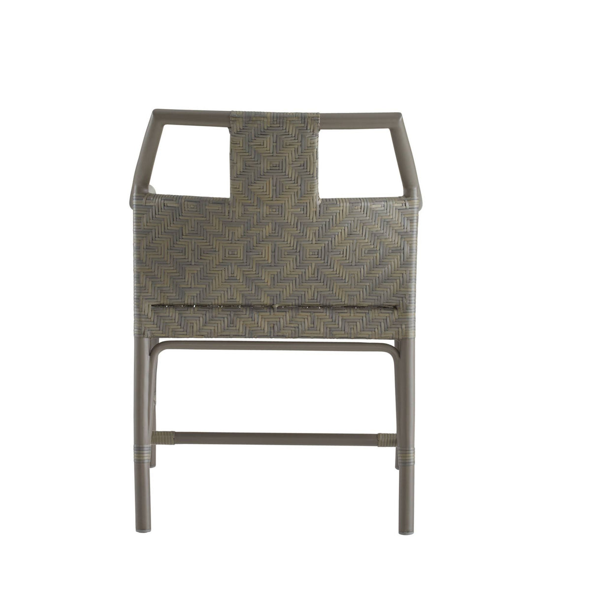 Woven chair with armrests on a white background