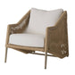 Wicker armchair with white cushions on a white background
