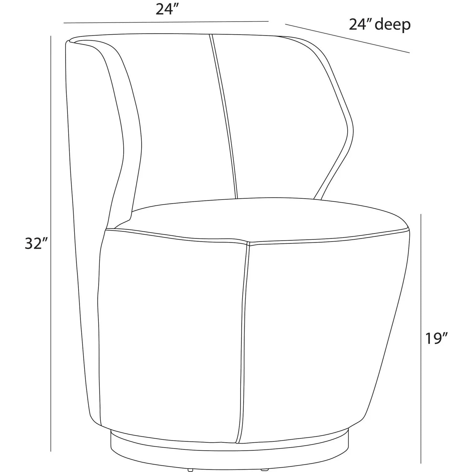 Line drawing of a chair with dimensions labeled