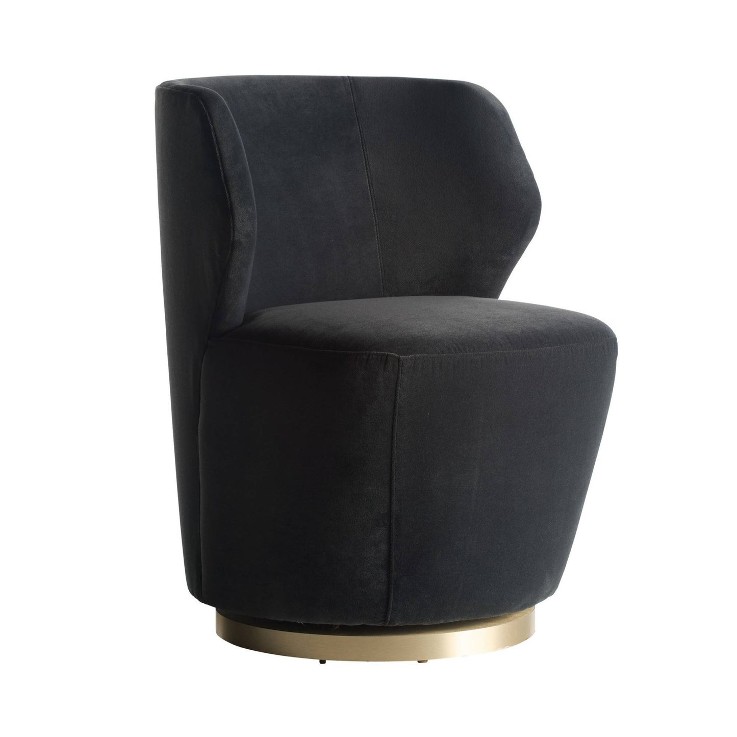 Gray swivel chair with gold base on a white background