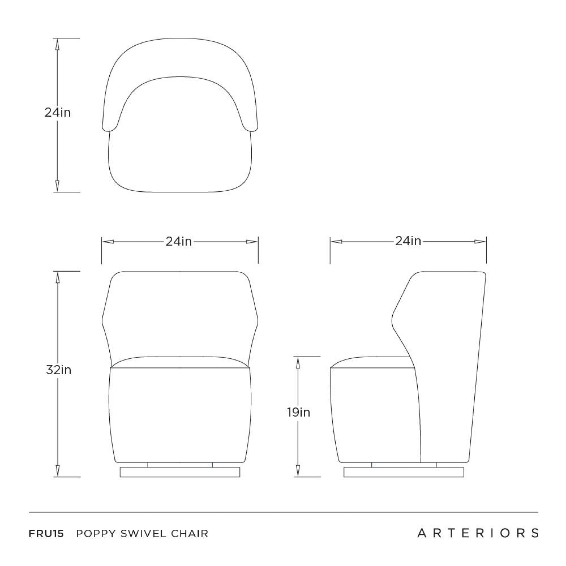 Technical drawing of a chair with dimensions labeled, featuring the brand 'Arteriors'.