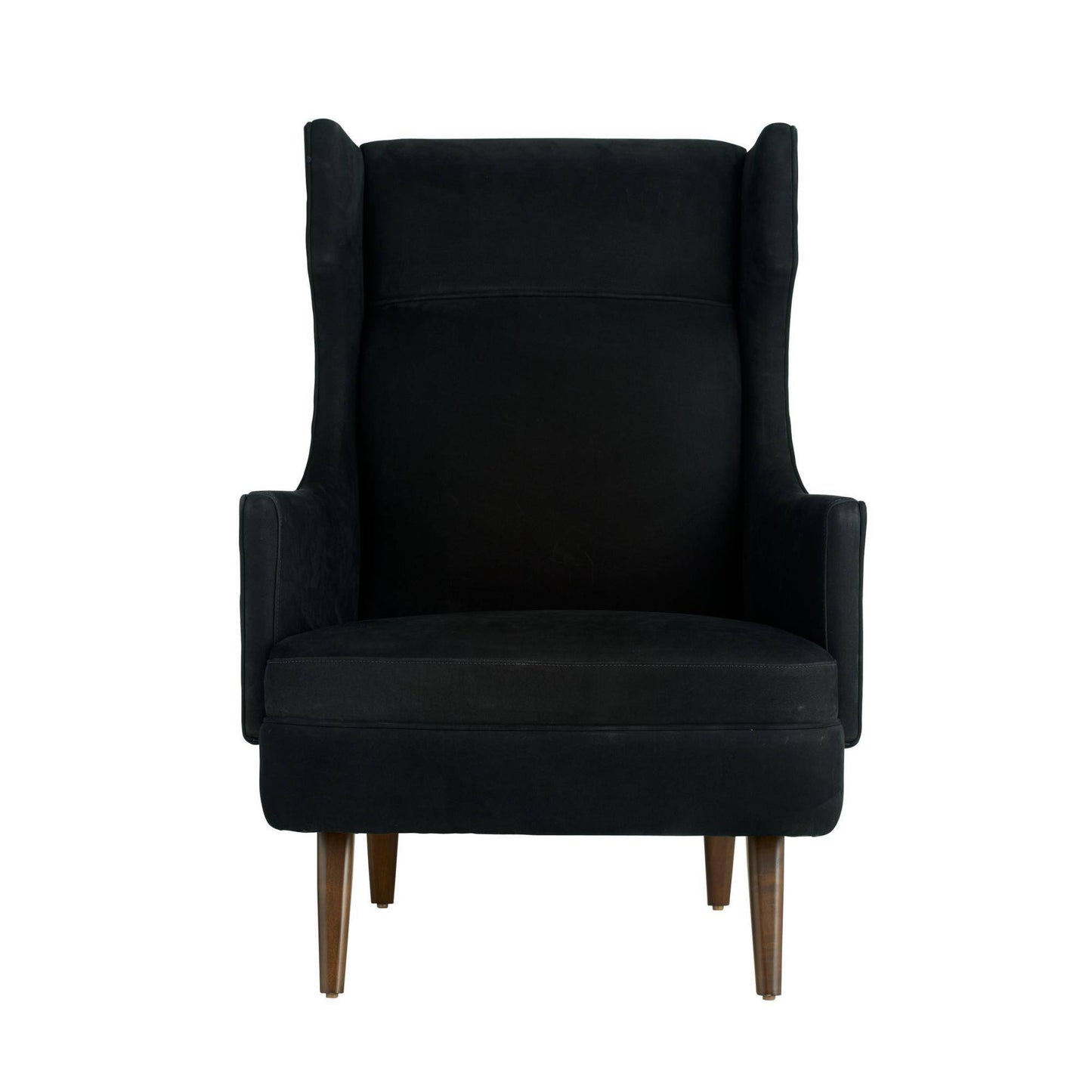 Black armchair with wooden legs on a white background
