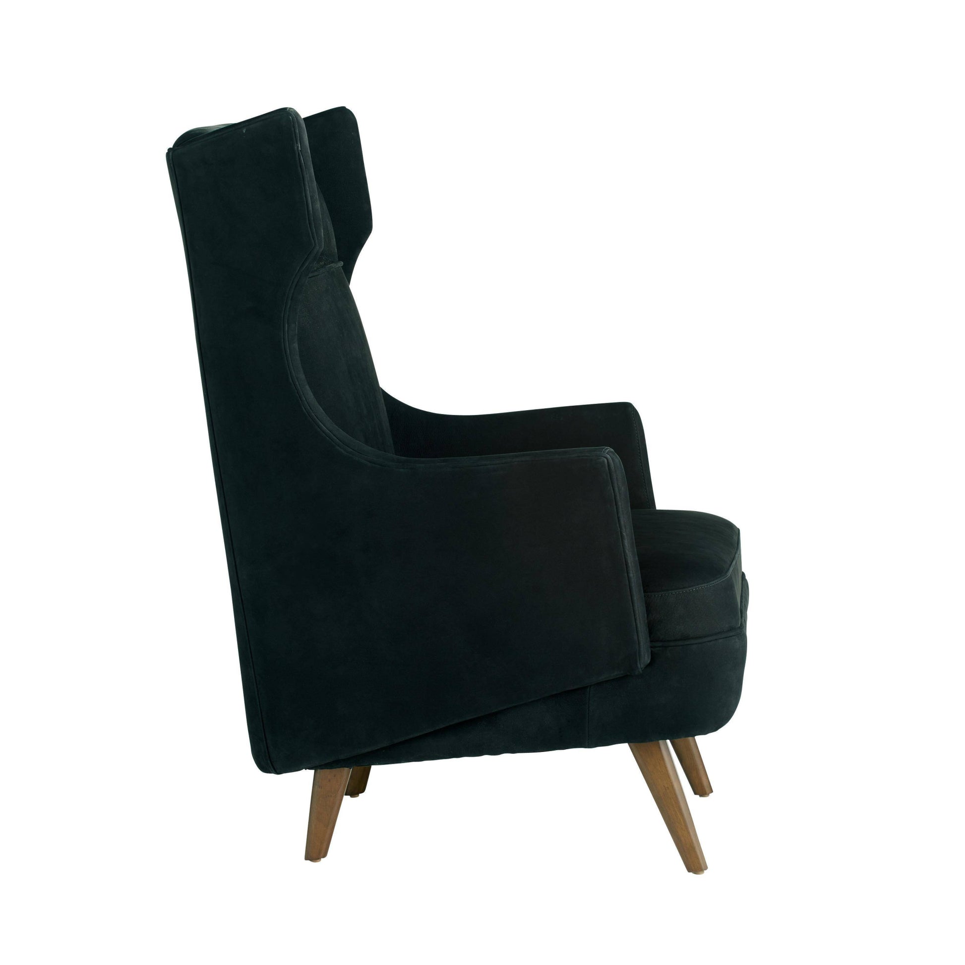Black armchair with wooden legs on a white background