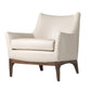 Beige armchair with wooden legs on a white background