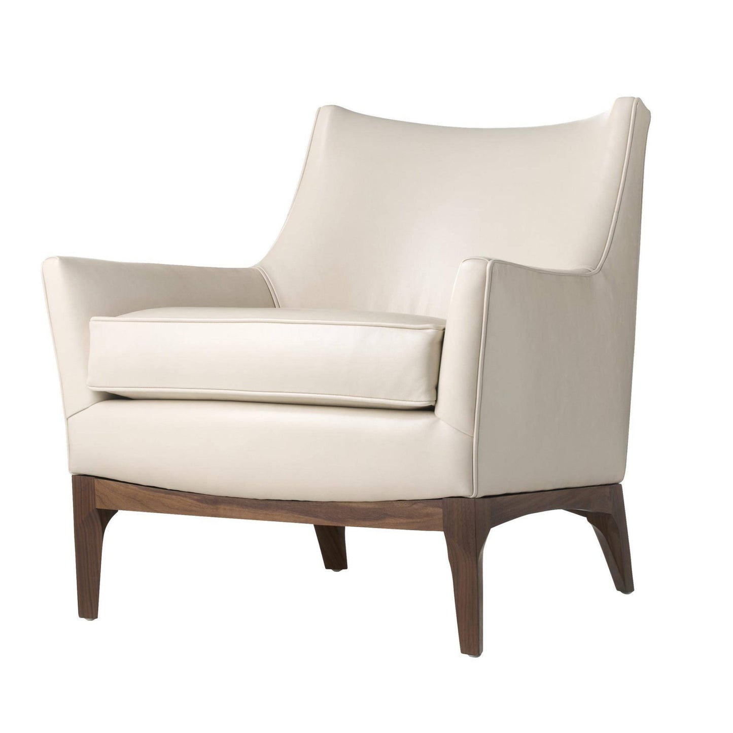 Beige armchair with wooden legs on a white background