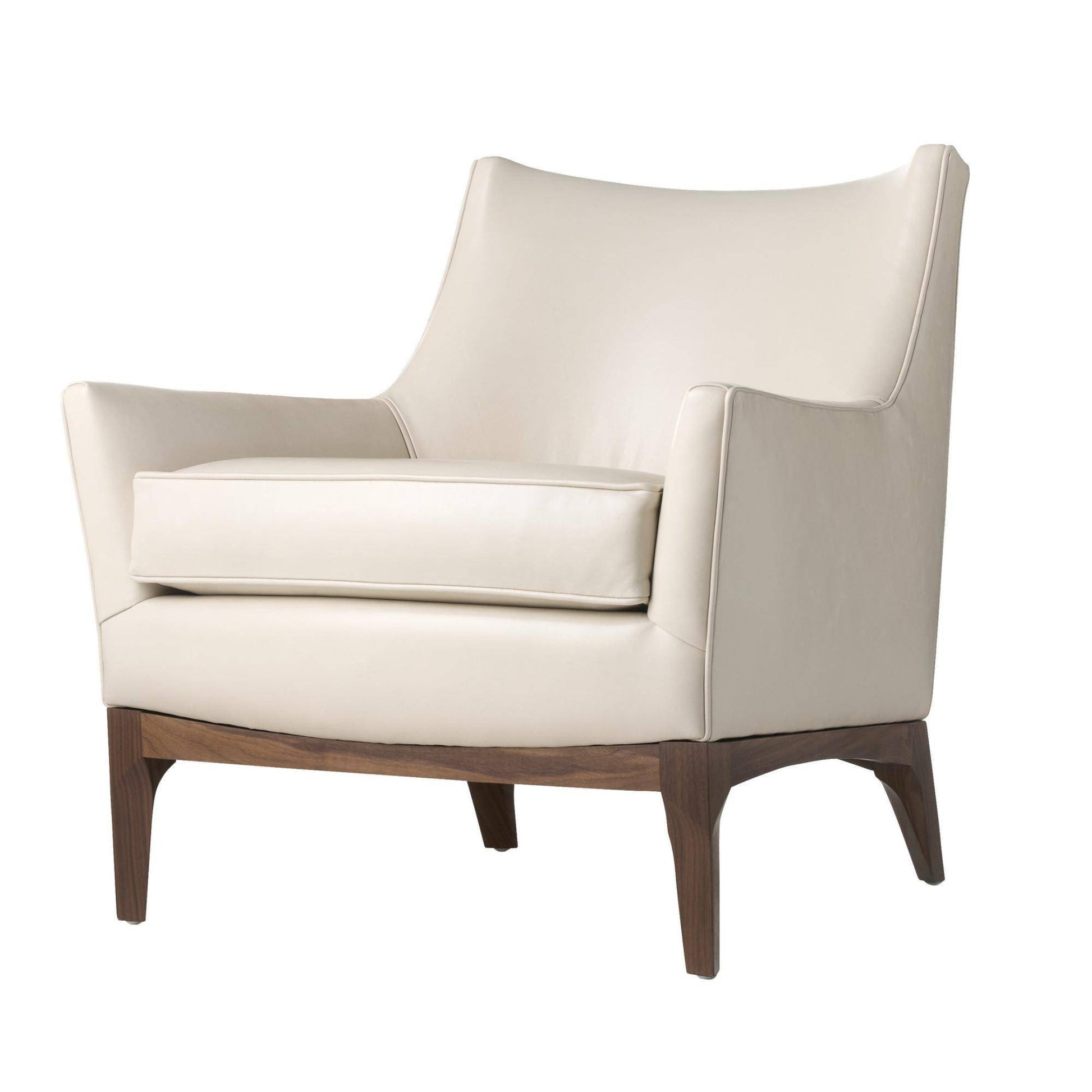 Beige armchair with wooden legs on a white background