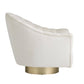 White upholstered chair with a gold base on a white background