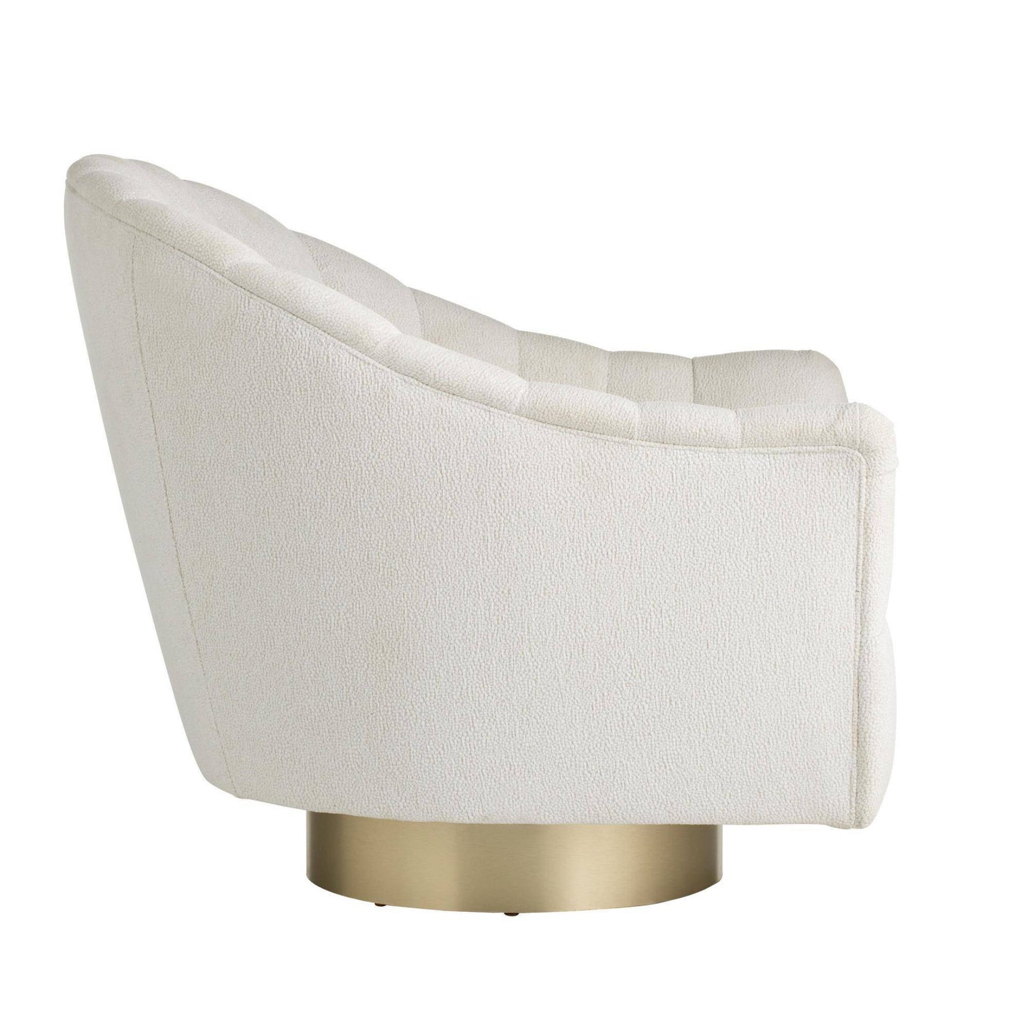 White upholstered chair with a gold base on a white background