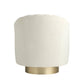 White textured lampshade with a gold base on a white background