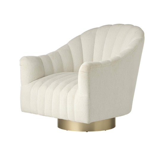 Striped armchair with a gold base on a white background