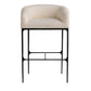 A modern barstool with a curved, upholstered cream seat and backrest on a slim black metal frame, shown against a plain white background.