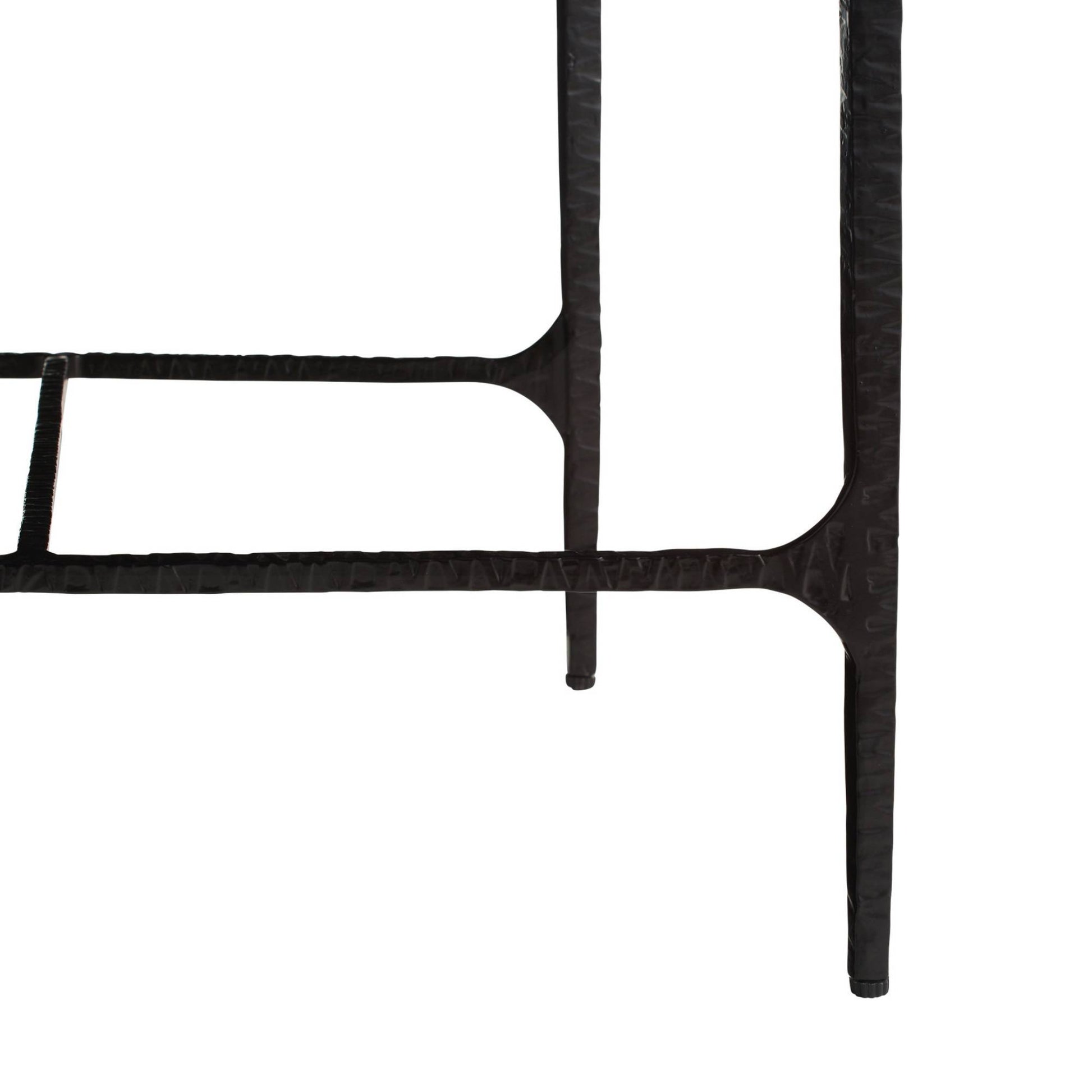 Black metal bed frame on a white background