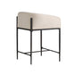 Beige cushioned stool with black metal frame on a white background