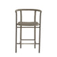 Gray bar stool with woven seat on a white background