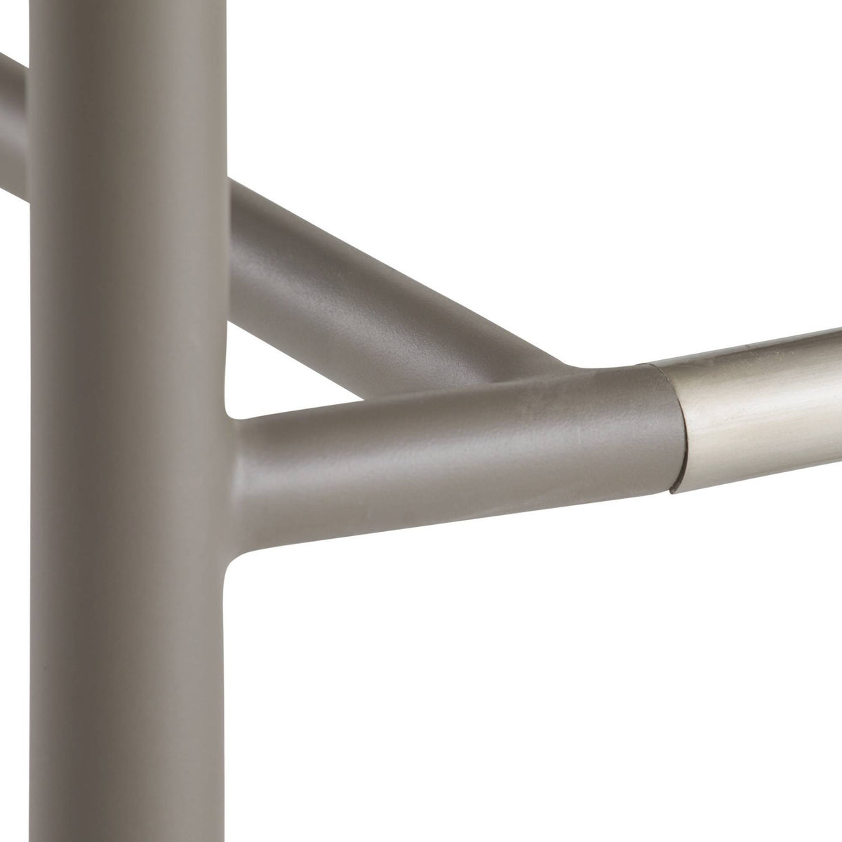 Close-up of a metallic frame structure on a white background