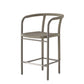 Gray bar stool with woven seat on a white background