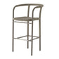 Bar stool with metal frame and woven seat on a white background