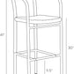 Black and white line drawing of a bar stool with dimension labels showing height, width, and depth measurements.
